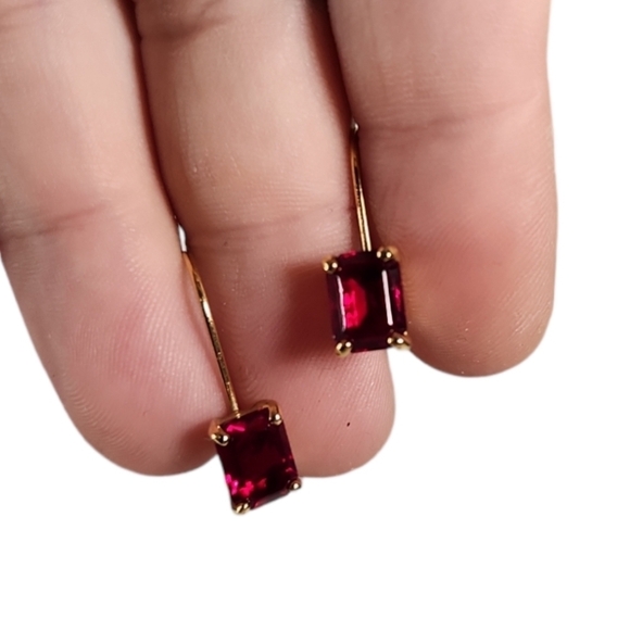 Ruby & Gold Leverback Earrings - Picture 5 of 6